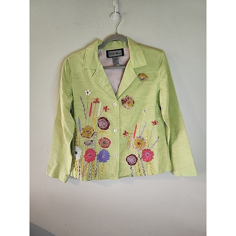 Indigo Moon Jacket Embroidered Paisley Button Down Bohemian Patchwork Small